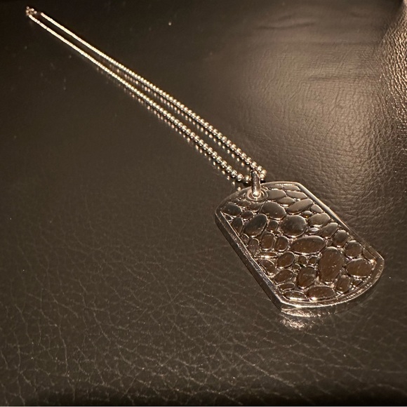 Stainless Steel Black Enamel Pebble Dog Tag Pendant Necklace - Picture 4 of 6